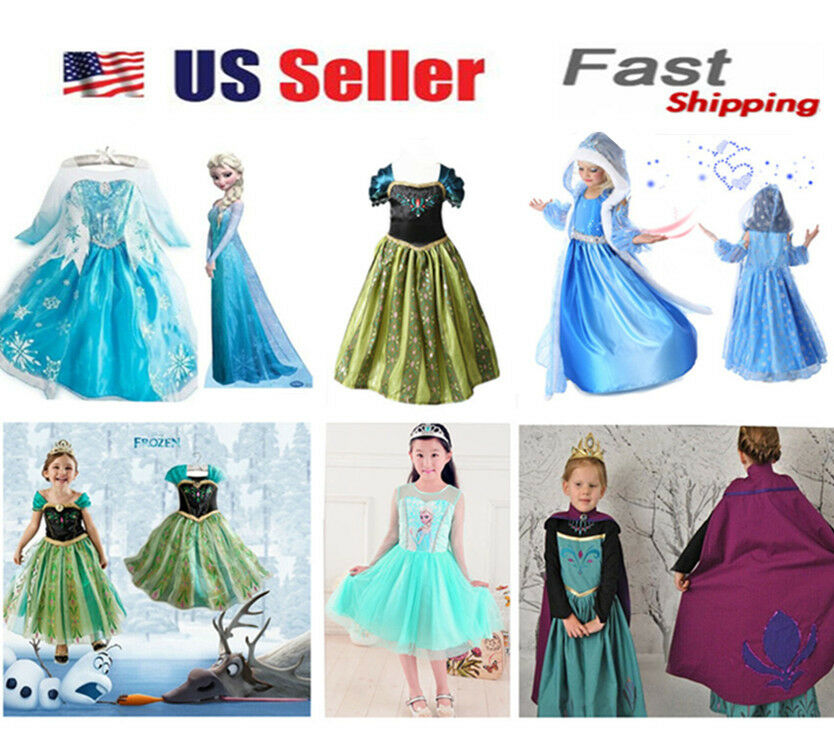 Gorgeous Queen Elsa & Princess Anna Costume Cosplay Party Dress Up