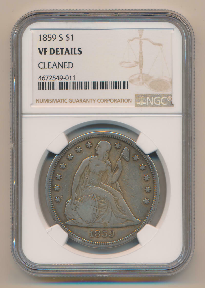 1859 S Seated Liberty Dollar. Ngc Vf Details